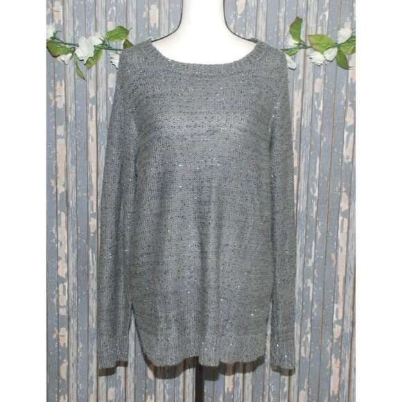 Time And Tru Ladies XL 16 18 Gray Sequin Sweater Adorable Detailed Back Winter P - Picture 1 of 9